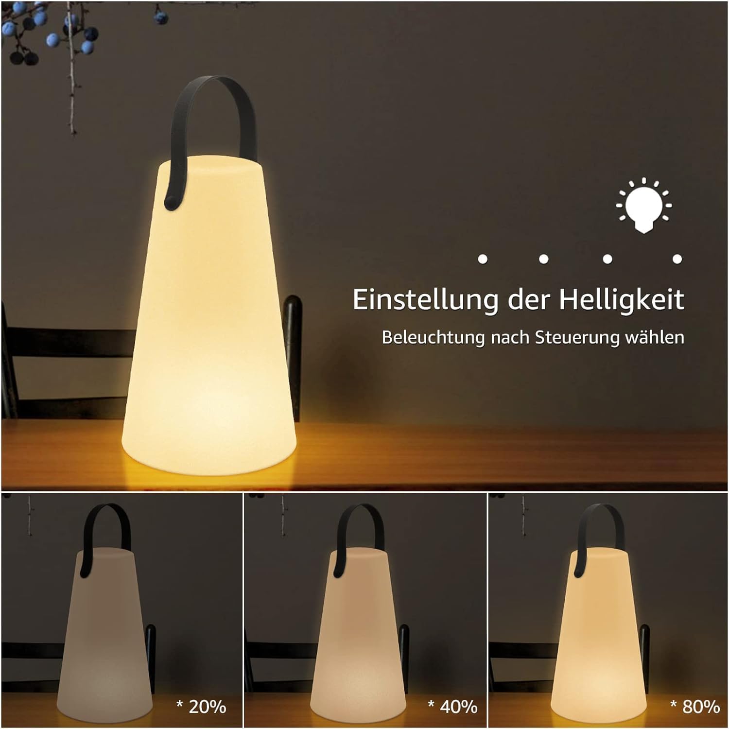 2er-Set LED-Akku-Tischlampen, kabellose Außenlampe, dimmbar, 8 Farben, USB wiederaufladbar, tragbare Campinglampe, Laterne, IP44 wasserdicht, mit Fernbedienung für Balkon, Garten, Camping, Gartendekoration – Bild 4