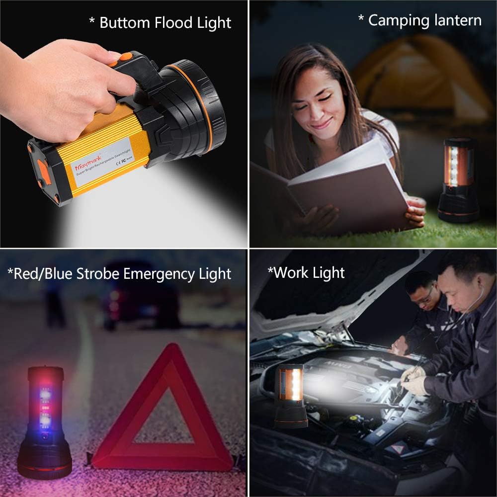 LED-Taschenlampe, extrem hell, USB-C, wiederaufladbar, mit Laterne, starke Metall-Handtaschenlampe, großer Akku, 10000 mAh, Handscheinwerfer, 10000 Lumen, Akku, Taschenlampe superhell, mit Griff-Tragegurt – Bild 2