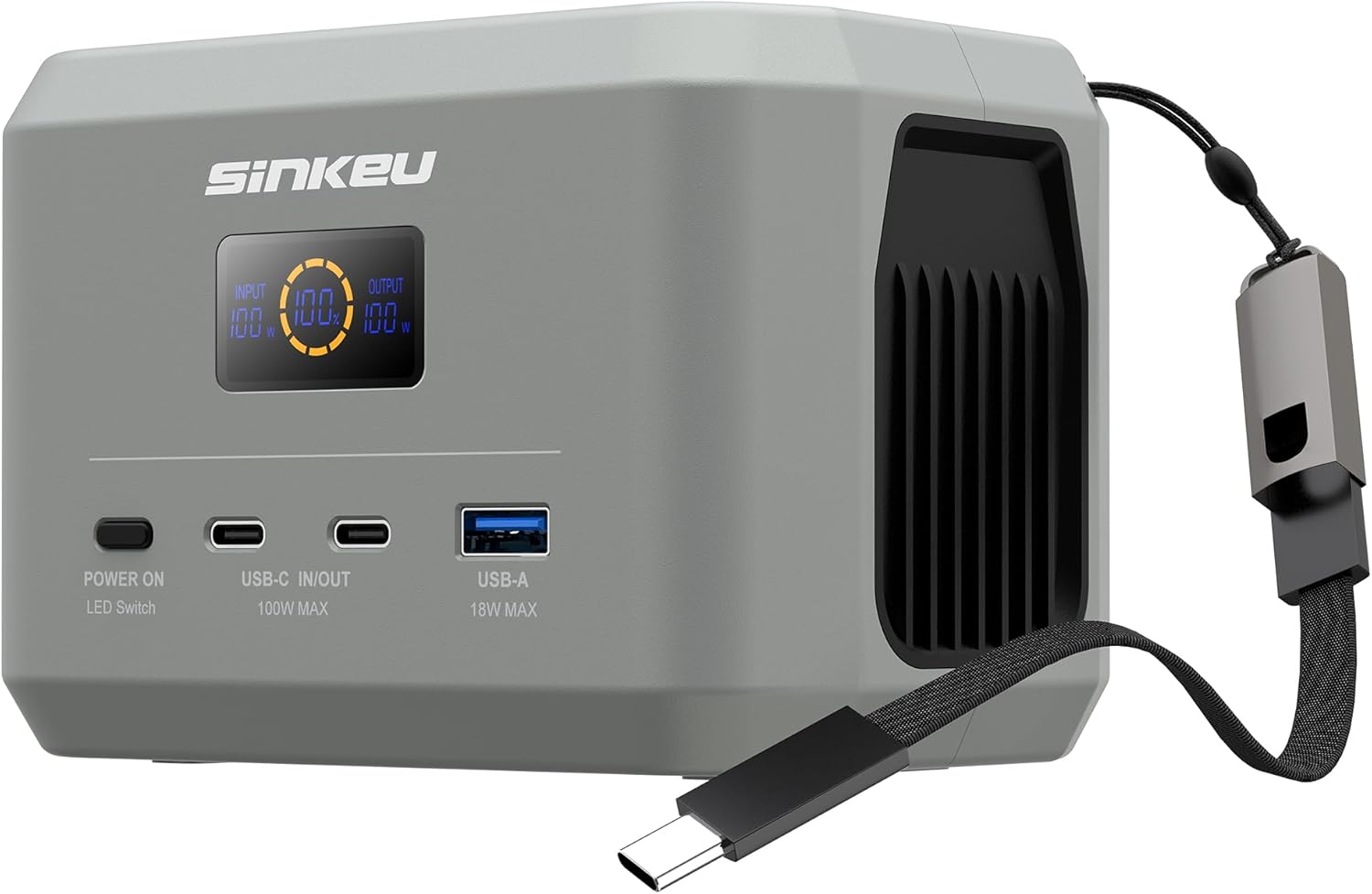 SinKeu Tragbares Kraftwerk, 96 Wh LiFePO4-Akku mit 3 Anschlüssen, USB-C 100 W Eingang/Ausgang, Schnelllade-Akku für Reisen, Notstromversorgung