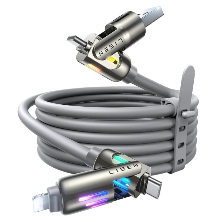 Lisen 4-in-1-Multiladekabel, universelles Ladekabel, mehrere Anschlüsse mit USB C/A/Lightning, 240 W USB C Schnellladekabel mit Licht für iPhone 17 16 15 14 Pro/MacBook/iPad/Samsung S25/Switch