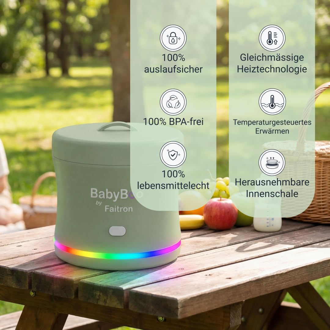 BabyBoo Tragbarer Babykostwärmer – Babykostwärmer mit Akku, App-Steuerung, 70 W LED-Ring, bis zu 45 °C, abnehmbarer Behälter, USB-C – Zuhause und auf Reisen – Bild 8