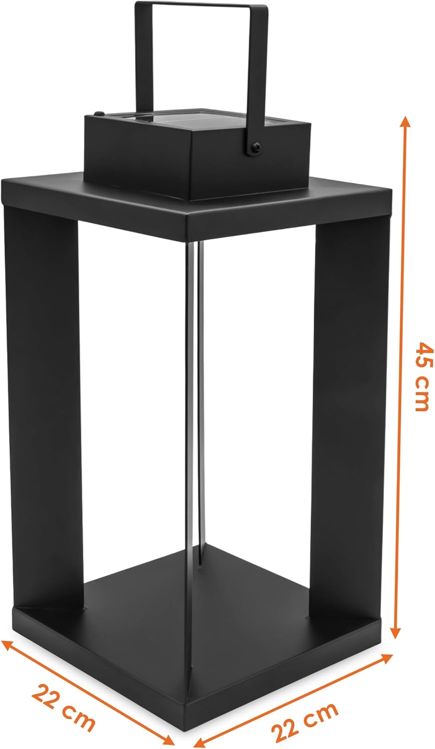 Solarlaterne aus Metall, schwarz, 25 LEDs, warmweiß – 45 x 22 cm – Gartenleuchte, solarbetrieben, hochwertig, massiv – Solarlampe, Gartendekoration, Beleuchtung, Lampe, Hängelampe für Garten, Terrasse, Balkon – Bild 2