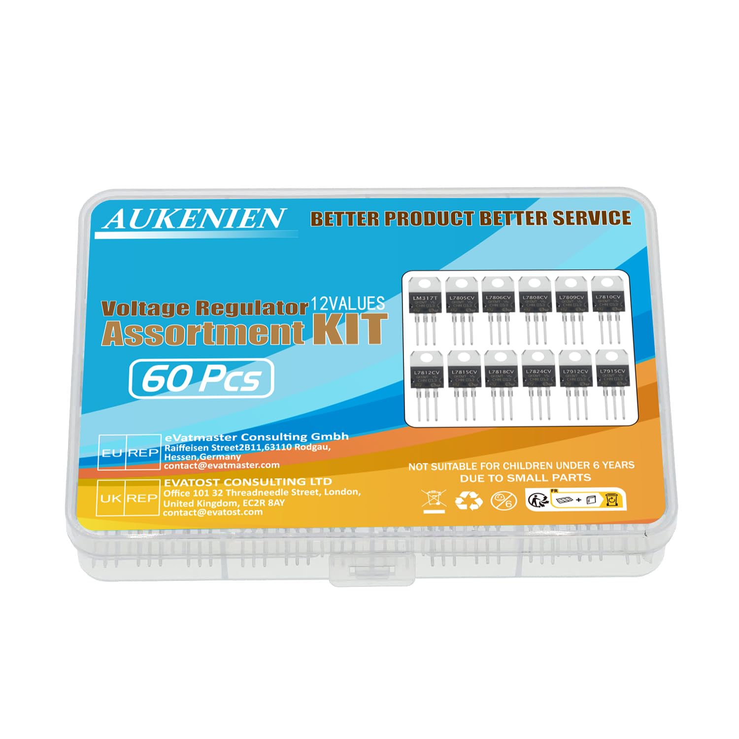 AUKENIEN 12 Werte 60 Stück L7805 LM317 L7806 L7808 L7809 L7810 L7812 L7815 L7818 L7824 L7912 L7915 Positive Negative Spannungsregler Sortiment Kit TO-220 Spannungsregler – Bild 5