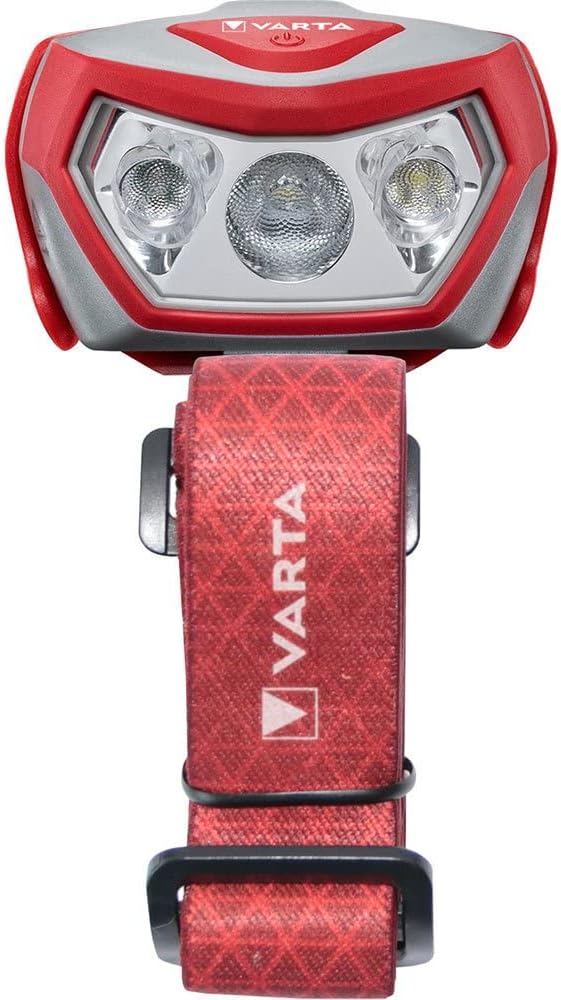VARTA Outdoor Sports H20 Pro LED-Stirnlampe mit 3 x AAA-Batterien, 3 Leuchtmodi, spritzwassergeschützt, Dimmfunktion, mit schwenkbarem Kopf, rot – Bild 4