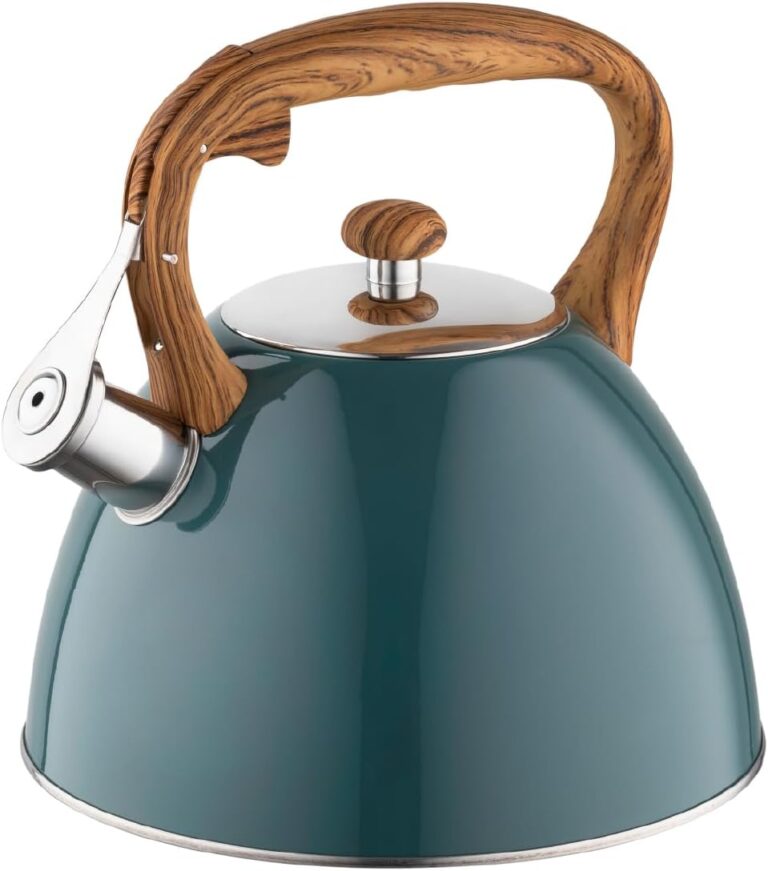 FLORINA Frank Wasserkocher (2,5 Liter) I Teekessel aus Edelstahl I Pfeifkessel mit Holzgriff I Automatischer Pfeifkessel I Wasserkocher für Induktionsherd, Gasherd und Elektroherd I Farbe: Dunkelgrün matt