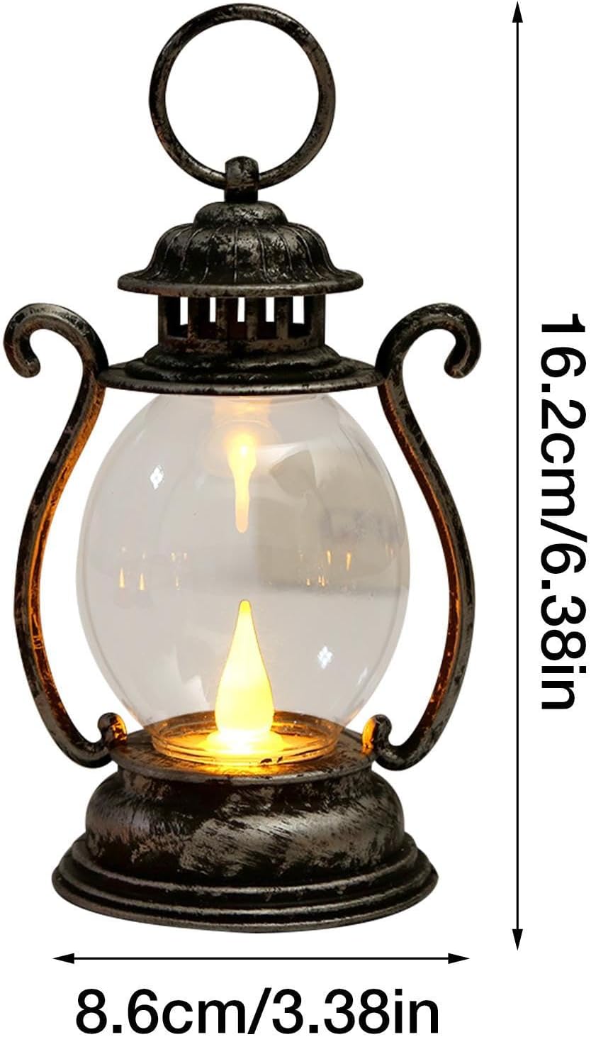 Vintage Laterne LED - Dekorative Mini Laterne Batteriebetrieben, Kleine Tragbare Hängende Öllampe | Retro Seillampe Garten, Schlafzimmer, Wohnzimmer, Esstisch, PA – Bild 4