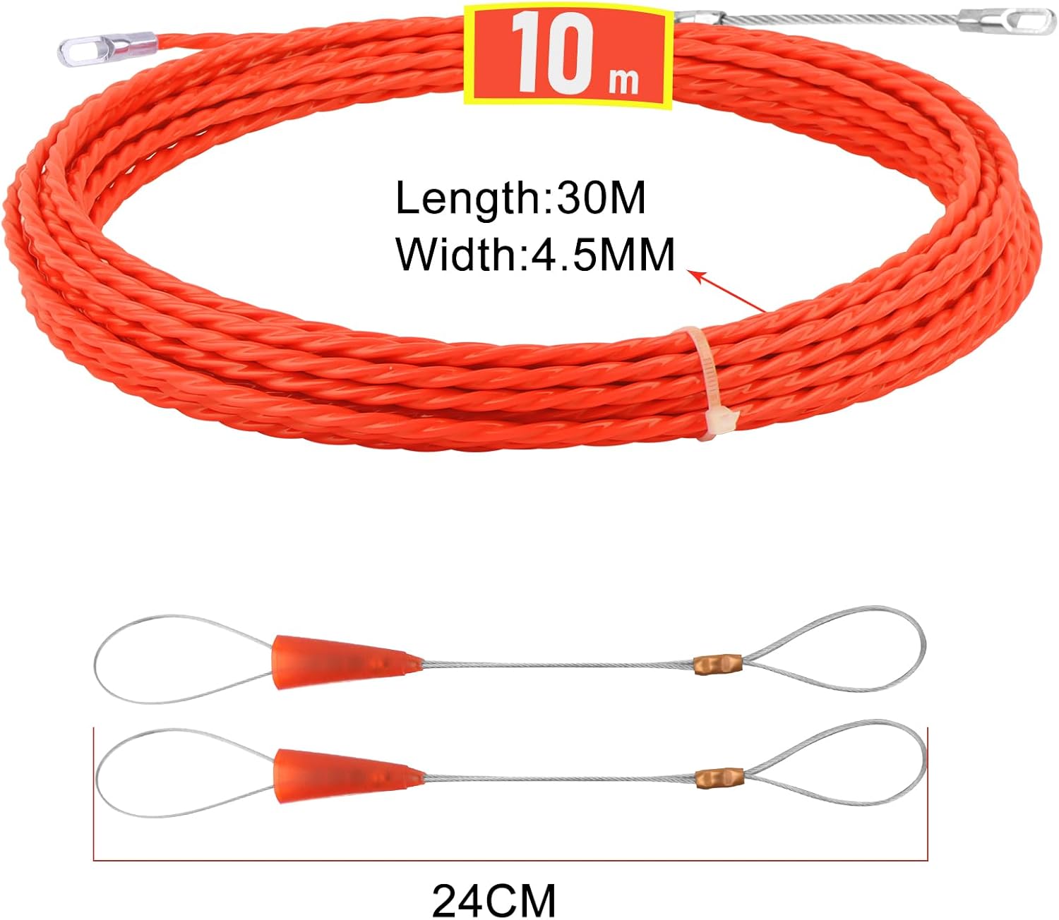 10 m einziehbares Spiralkabel, Einziehhilfe, RISVOWO Polyester-Einziehdraht mit 2 Führungsfedern, einziehbares Band, φ4,5 mm, 4,5 mm Durchmesser, elektrischer Drahtzieher, Elektriker, Nadel, Spiralbindung, flexibel – Bild 2