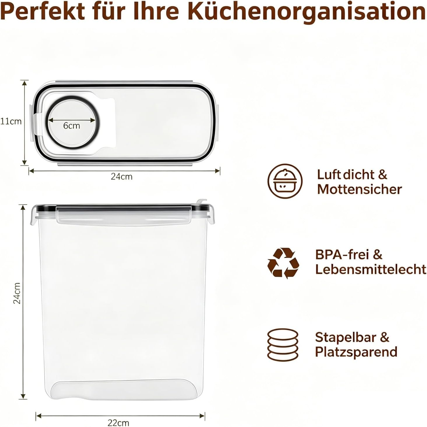 12 Müslibox mit Deckel, 4L Vorratsgläser mit Deckel, Etiketten, luftdichte Aufbewahrungsbox, Küchenaufbewahrung, Aufbewahrung für Mehl, Müsli, Reis, Katzenfutter, Hundefutter, Haustiere, Nudeln – Bild 6