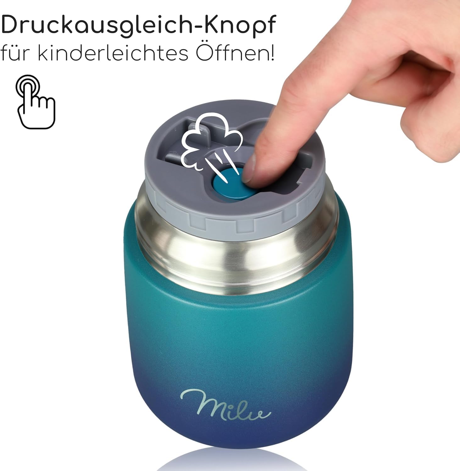 Milu Thermo-Lebensmittelbehälter 650 ml, Edelstahl, Thermo-Lunchbox, Suppenbehälter to Go, Thermobox zum Warmhalten von Suppen, Babybrei, Essensbehälter, Breiwärmer für unterwegs, Grün Blau 650 ml – Bild 6