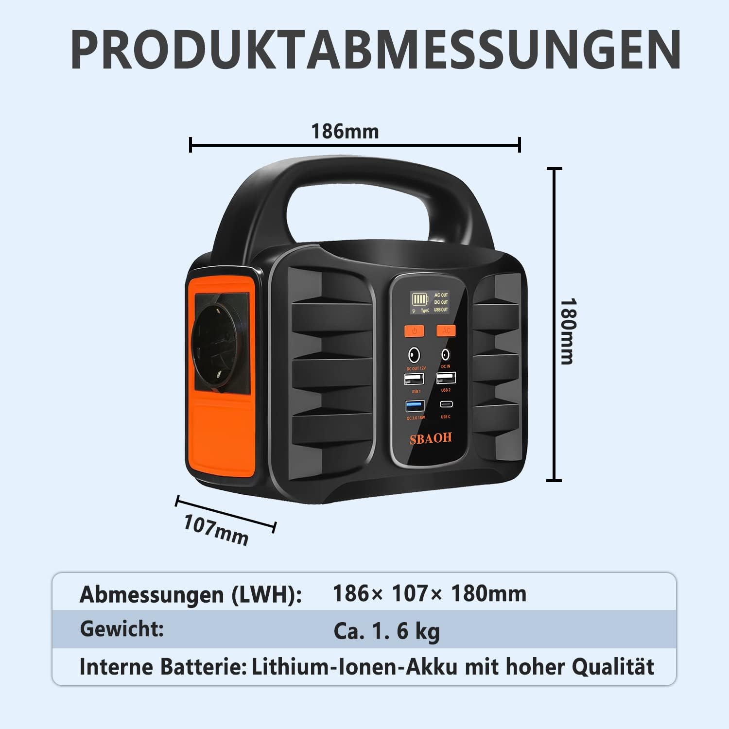 Tragbares Kraftwerk 99 Wh, SBAOH 150 W Solargenerator-Batterie mit Wechselstrom/Auto-Zigarettenanzünder/USB-Ausgang, mobiler Stromgenerator für Reisen/Camping/im Freien/Notfall – Bild 5