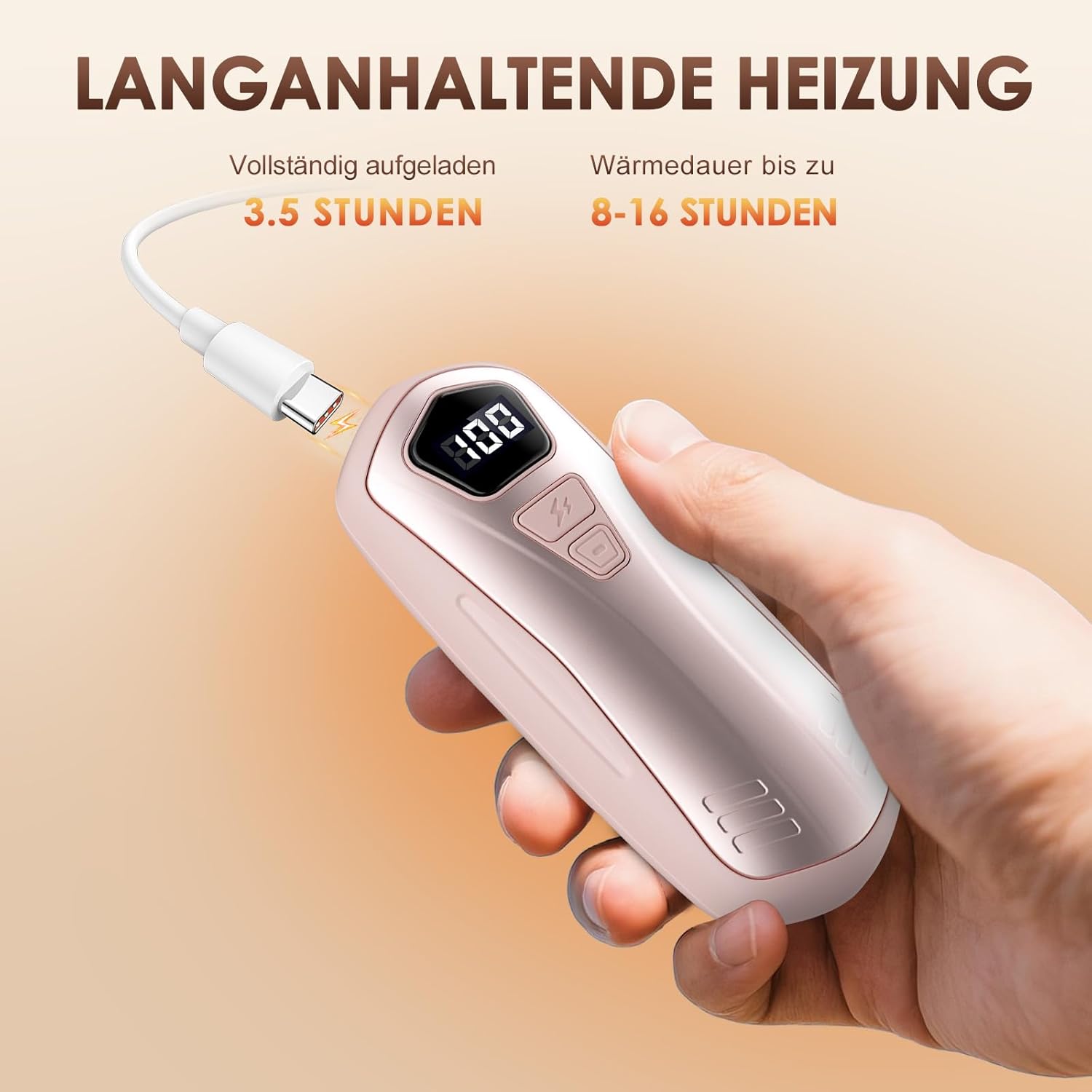 Elektrische Handwärmer, 2er-Set, Taschenwärmer, wiederverwendbar, mit 6000 mAh, 5 Heizmodi, tragbare USB-Handwärmer, wiederaufladbar, Handwärmer, Outdoor-Camping-Heizungsgeschenk für Damen und Herren – Bild 4