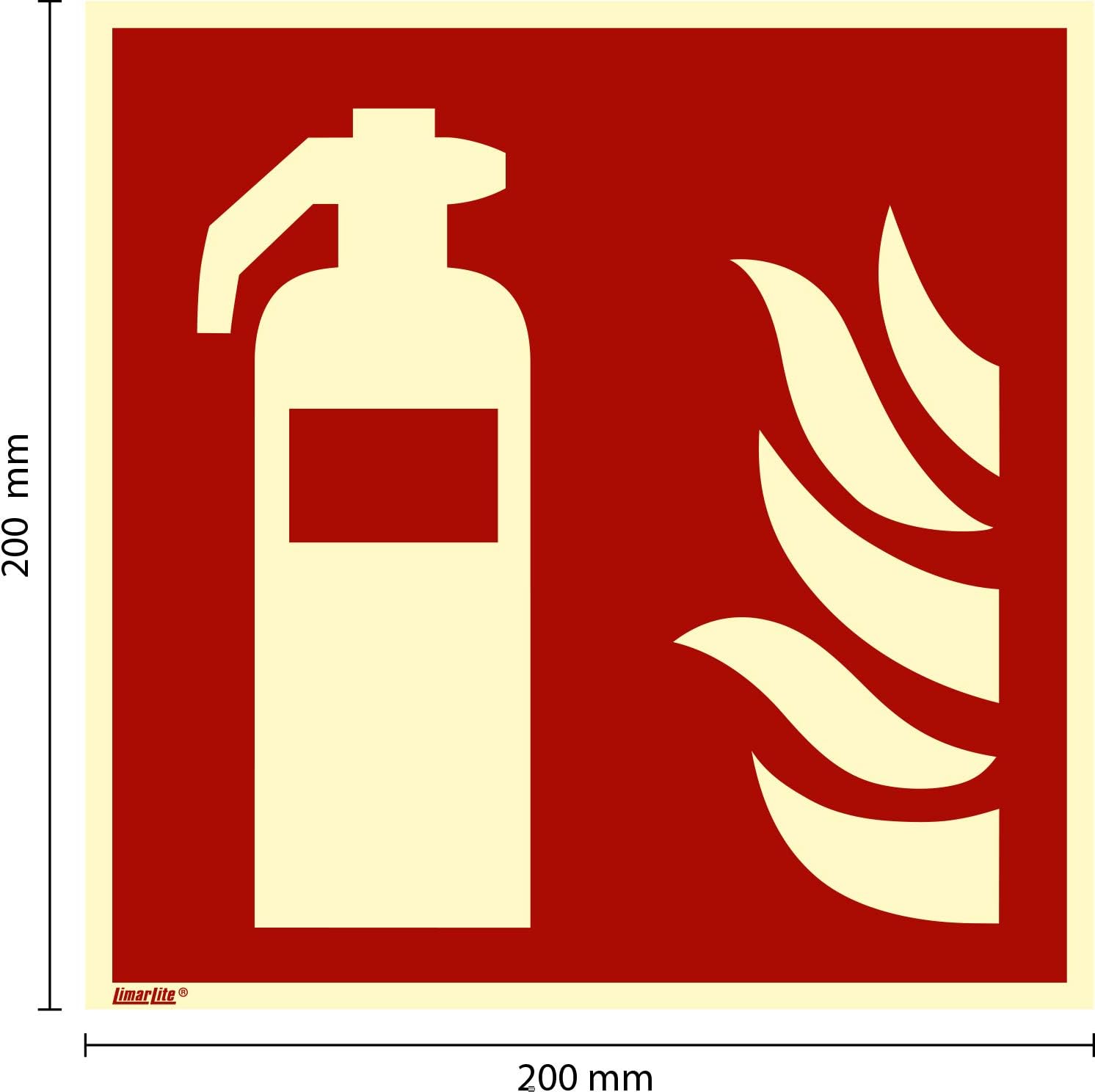 Feuerlöscher-Flaggenschild, 200 x 200 mm – nachleuchtend, 55/8 mcd, DIN 67510, Lichtklasse B, Kunststoffschild, doppelseitig bedruckt, ASR A1.3 / ISO 7010, Brandschutzschild, für den Innen- und Außenbereich – Bild 3