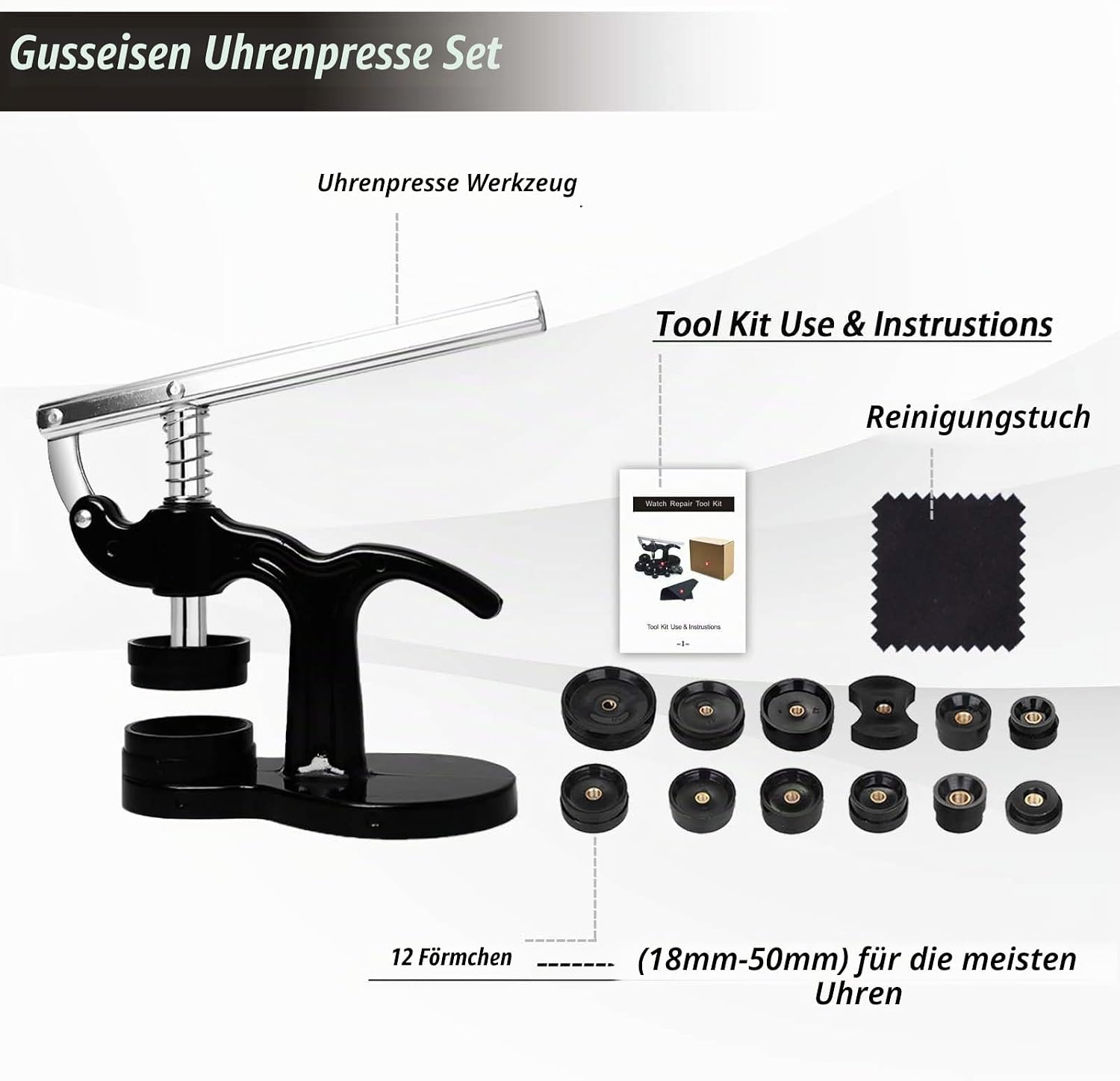 Professionelles Uhrenreparaturset, GLDCAPA Uhrenreparaturwerkzeuge mit Tragetasche, Werkzeug zum Entfernen von Uhrengliedern, Uhrengehäuseöffner, Uhrenpressenset mit 60 Uhrenbatterien – Bild 9
