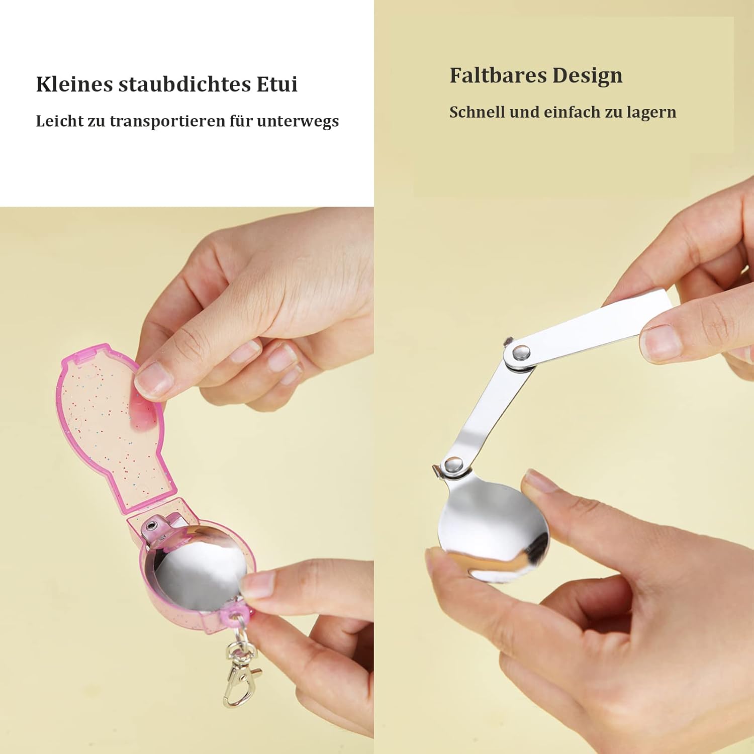 ENLACE Klappgabeln und Löffel-Set, faltbares Löffel- und Gabel-Set aus 304 Edelstahl mit zwei Kunststoffbehältern für Reisen, Camping, Thermoskanne, Picknick, andere Outdoor-Aktivitäten – Bild 6