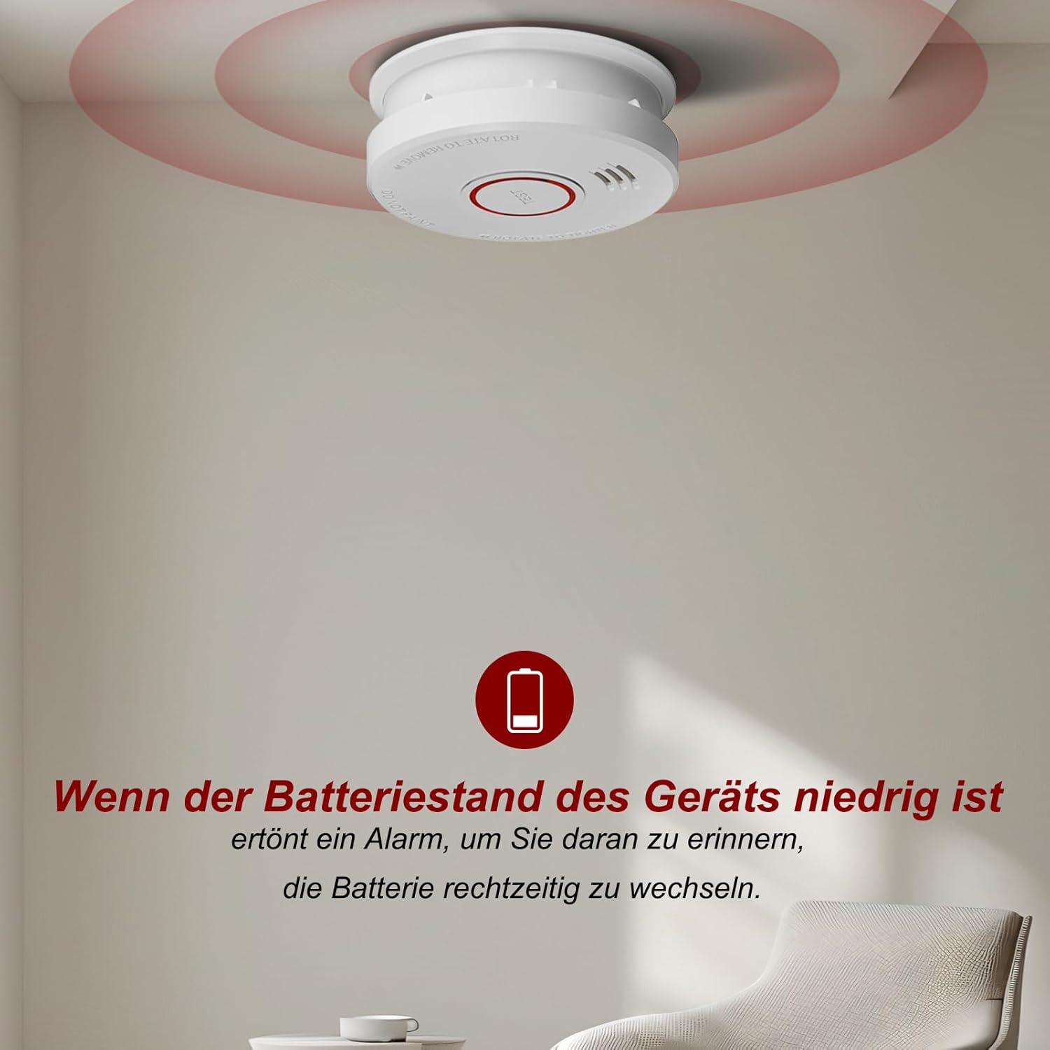 Rauchmelder Feuermelder, austauschbare 9V-Batterie für Rauchmelder, DIN EN14604 & BSI-zertifiziert, 4 Stück – Bild 2