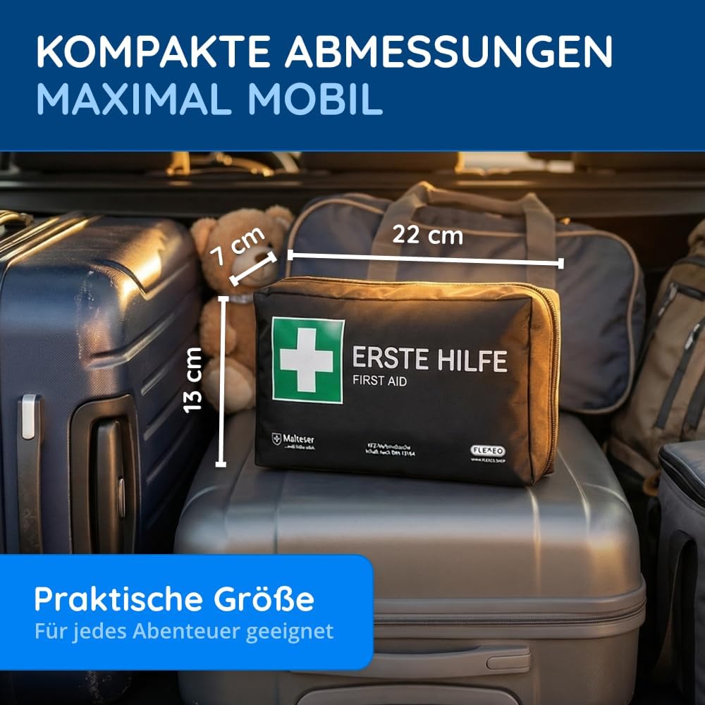 Auto-Verbandstasche nach aktueller DIN 13164:2022, gültig für 2023 nach StVO, Verbandskasten/Verbandskasten/Verbandkasten Auto/Motorrad, schwarz – Bild 5