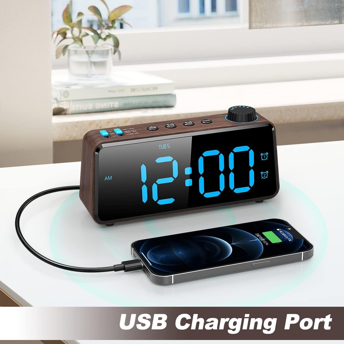ANJANK Digitaler Radiowecker, 0–100 % dimmbar, Doppelwecker mit Wochentagen/Wochenende, USB-Ladegerät, einfache Einstellung, Netzbetrieb mit Batterie-Backup, großes Display, sehr gut lesbar in allen Räumen – Bild 4
