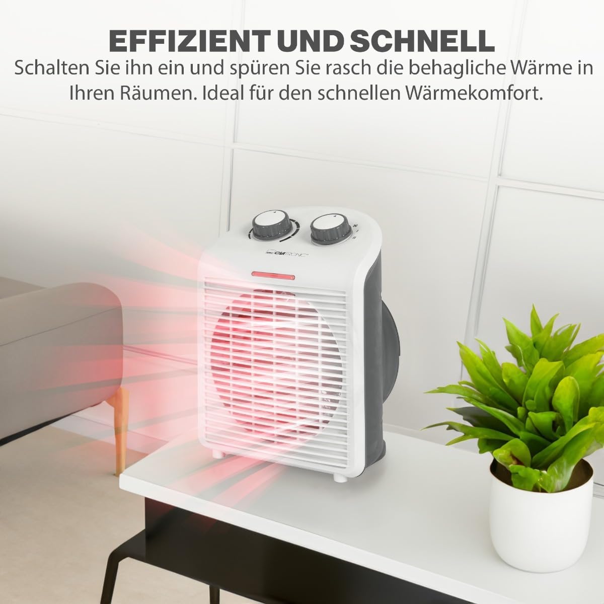 Clatronic® HL 3761 mobiler und kompakter Heizlüfter, 2000 und 1000 W, Heizkörper, klein, mit Kontrollleuchte und Überhitzungsschutz – Bild 5