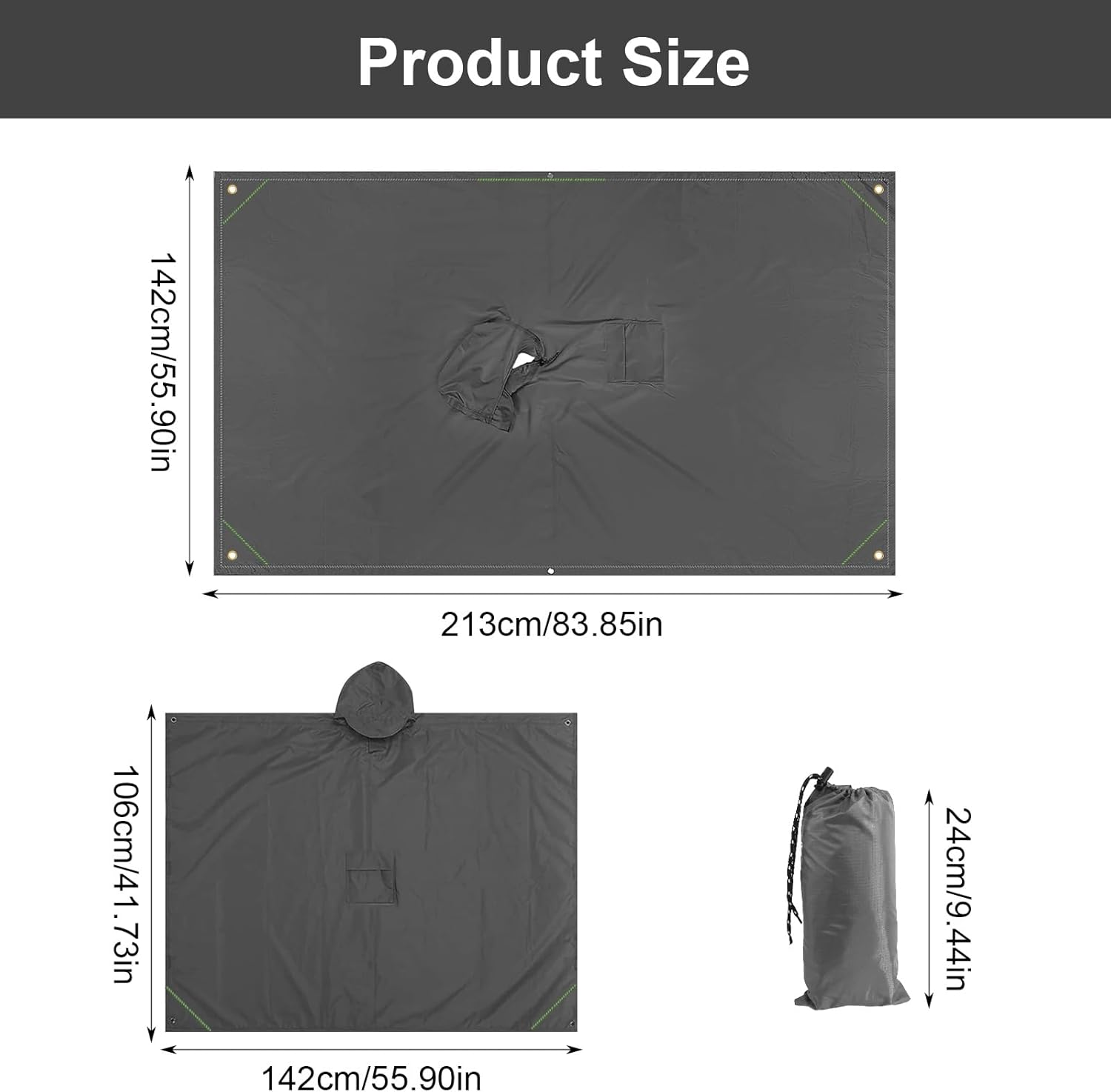 Wasserdichter Regenponcho für Damen und Herren, Mehrzweck-Regenjacke Outdoor mit Kapuze und Taschen, 3-in-1-Multifunktions-Regenmantel, Regenschutz, Regenponcho für Wandern und Camping – Bild 3