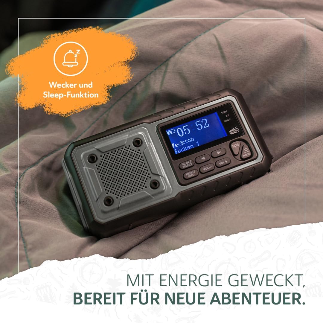 Acta Berg Kurbelradio DAB+/FM, Notfallradio, 5000 mAh Akku (Grau) | Mit USB, Batteriebetrieb möglich, Notfallausrüstung für Stromausfall, integrierte Taschenlampe, Ladegerät für Mobiltelefon, Wecker – Bild 5