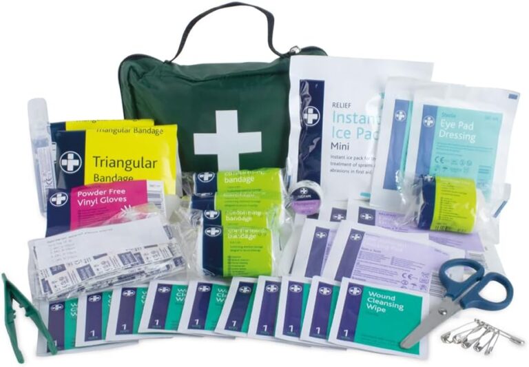Lewis-Plast Premium 90-teiliges Erste-Hilfe-Set – inklusive Augenspülung, 2 x Kühlakkus (Eis) und Notfalldecke für Zuhause, Büro, Auto, Wohnwagen, Arbeitsplatz, Reisen – Grün