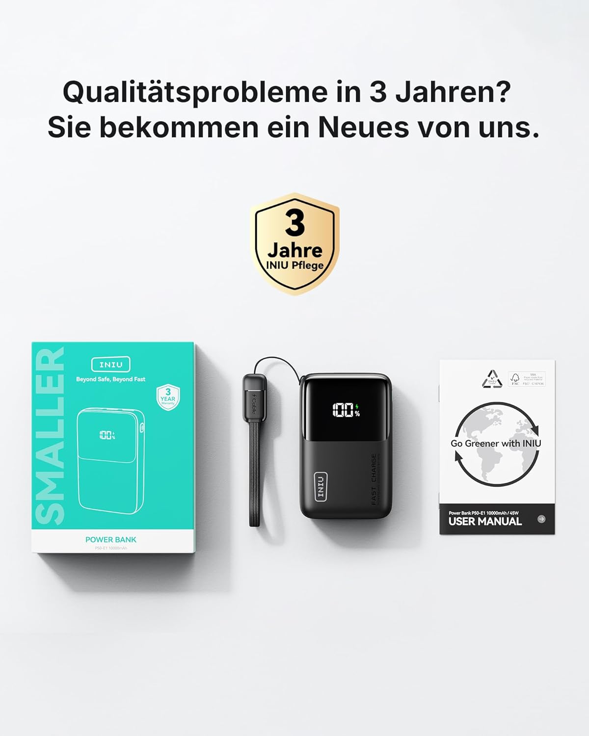INIU Powerbank, Ultra Mini 45W Schnellladung 10000mAh Powerbank mit angeschlossenem USB-C-Kabel, flugsichere externe Handy-Akkus, Travel Essential für iPhone 17 16 Pro, Samsung S25, Xiaomi, iPad usw – Bild 8
