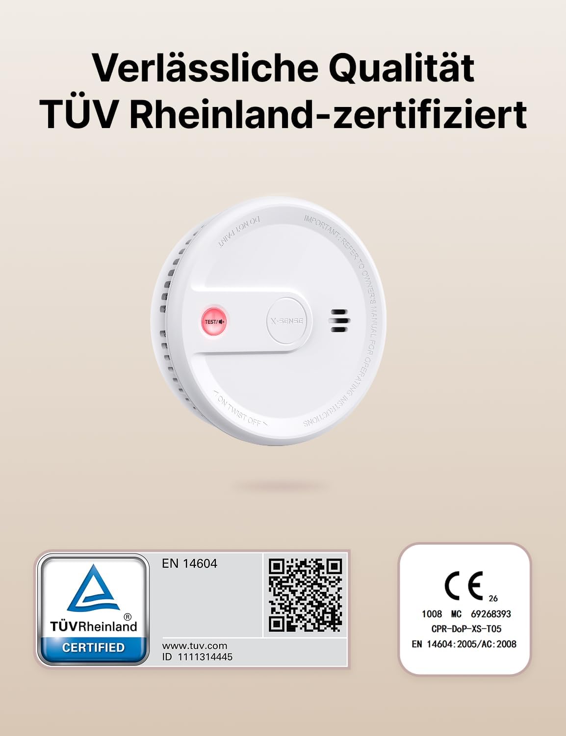 X-Sense Rauchmelder mit 10-Jahres-Batterie, zertifiziert nach EN 14604, Feuermelder mit Magnethalterung, Standby ohne LED-Blinksignal, Test-/Stummschalttaste, Ultra Slim, XS0G-SN, 1 Stück – Bild 2