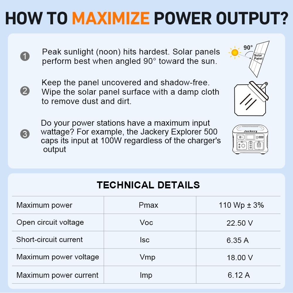 Dokio 100 Watt monokristallines Solarmodul, zusammenklappbar, mit Solarregler, LCD-Display und USB-Ausgang | Mit Solarregler (LCD-Display + 2 USB-Ausgänge) für 12 V-Batterie, AGM, Gel-Batterie, Säurebatterie, Generatoren – Bild 8