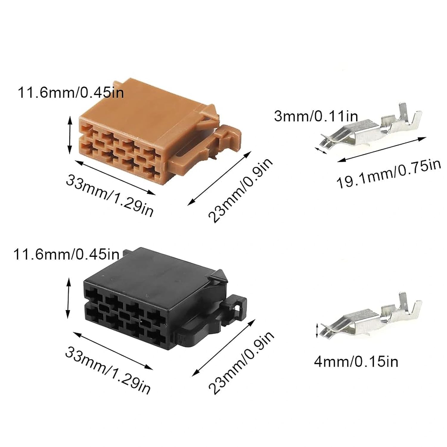 4 Stück 8-poliger Steckverbinder aus Kunststoff, brauner und schwarzer Steckverbinder, Kabelbaum-Adapter, Universalstecker für Autoradio-Sound-Lautsprecher, Crimp-Lautsprecher – Bild 2