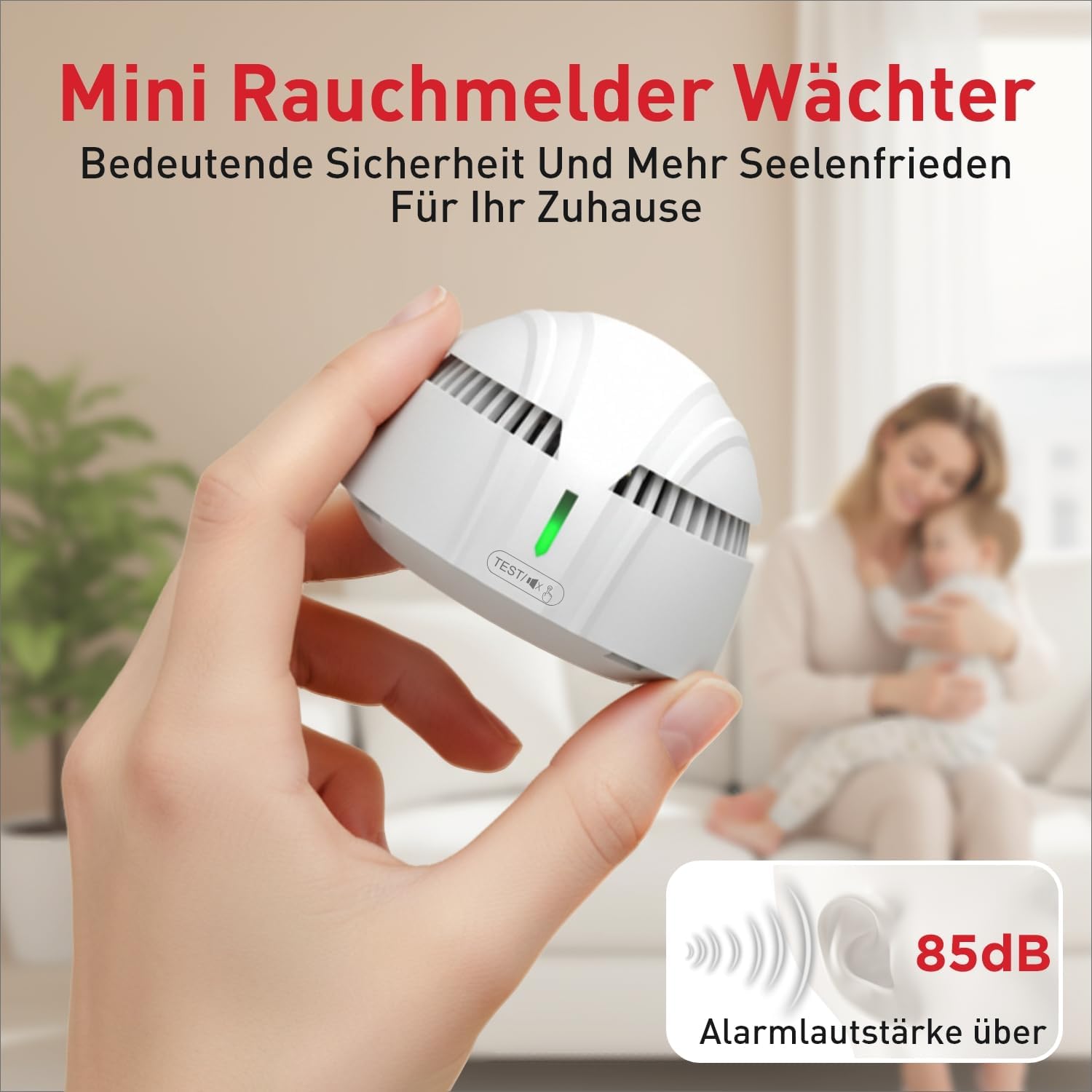 DAYTECH Rauchmelder 10-Jahres-Batterie – 5 Mini-Rauchmelder mit Magnethalter-Set, TÜV Rheinland zertifiziert, Feueralarm mit 85 dB & Test-/Stummschalter – Bild 2