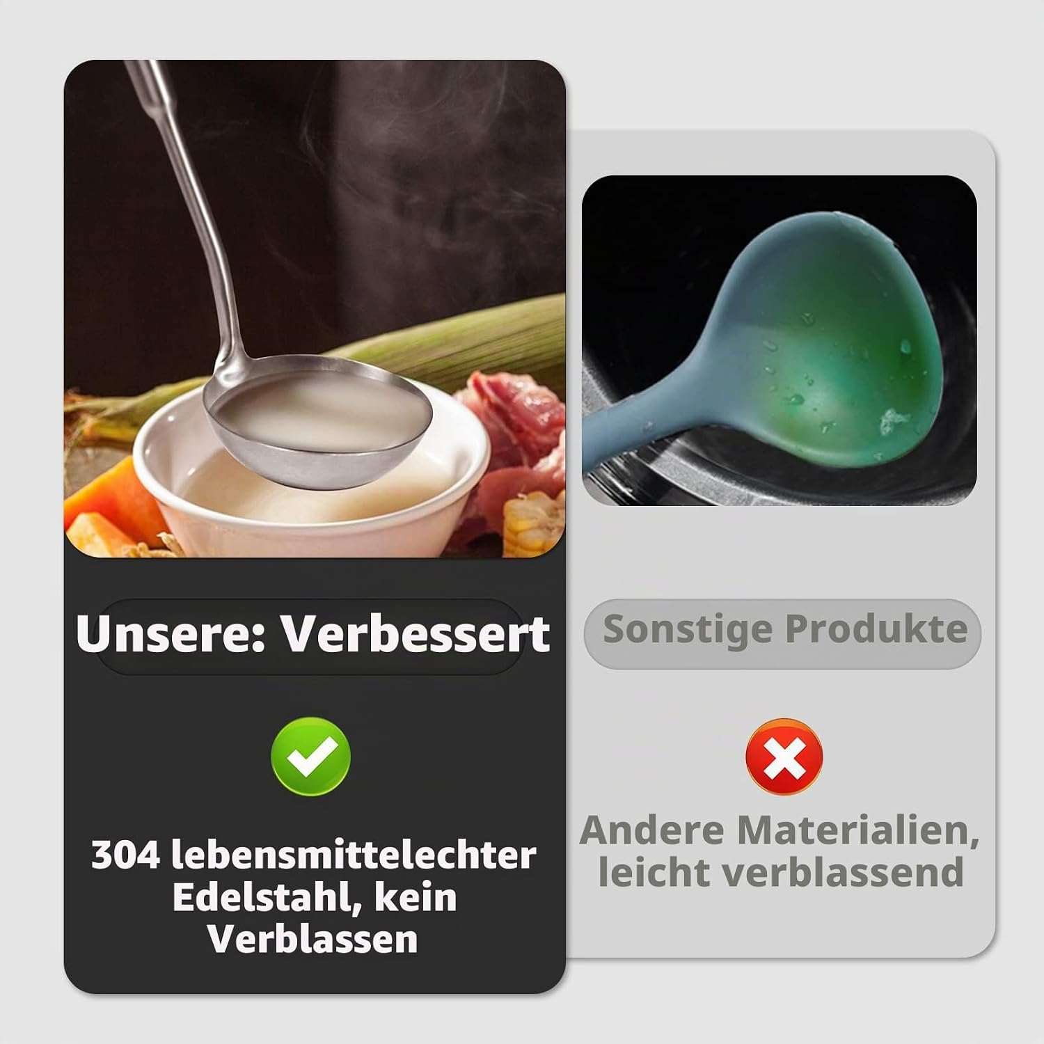 Newness Suppenkelle, Schöpfkelle & Schöpfkelle aus Edelstahl (rostfrei, hitzebeständig), Kochlöffel mit ergonomisch abgerundetem Vakuumgriff für die Küche, ideale Küchenutensilien & Küchenhelfer, 13,7 Zoll – Bild 2