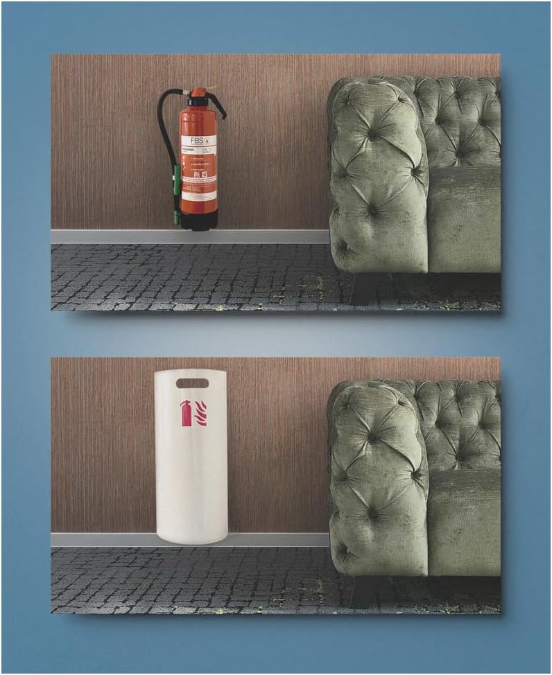 Dönges Feuerlöscher-Abdeckung, Feuerlöscher-Halterung, Design, Wandhalterung, Schutzhülle, Abdeckung, Sichtschutz für Feuerlöscher, Aufbewahrung für Feuerlöscher, Farbe Weiß RAL 9010 – Bild 2