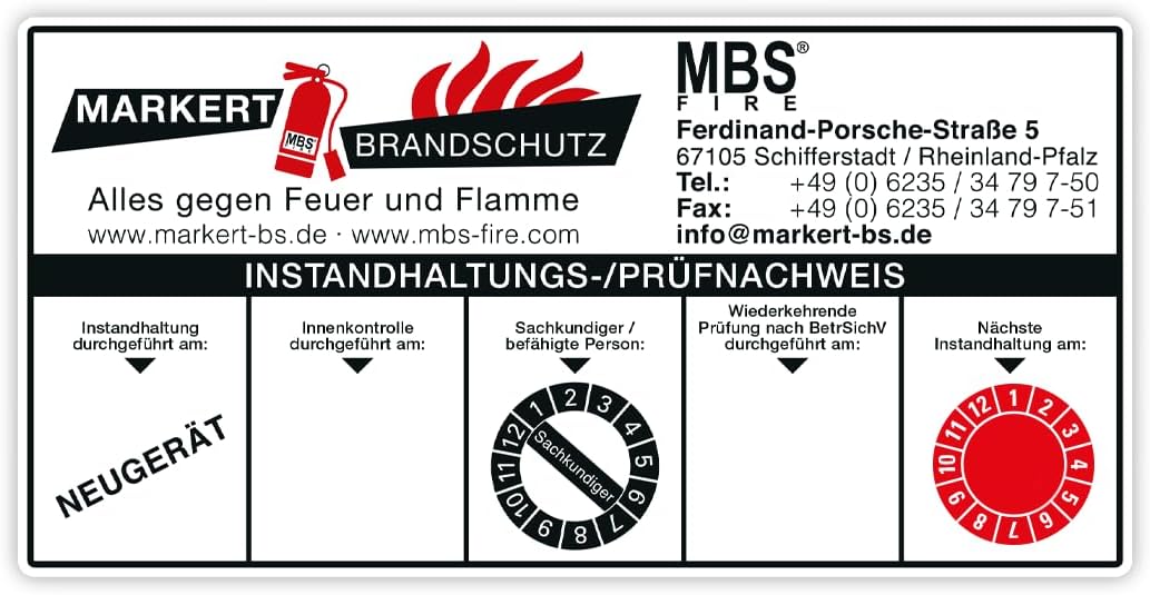 MBS FIRE Schaum-Feuerlöscher 6 L mit Manometer mit Wartungszertifikat 27A 183B, 2 Stück – Bild 7