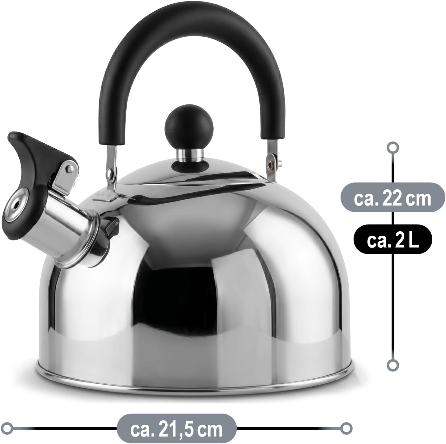 COM-FOUR Teekessel 2,0 L – Retro-Wasserkocher aus Edelstahl – Pfeifkessel zum Wasserkochern – Retro-Wasserkocher (01 Stück – 2,0 Liter) – Bild 4