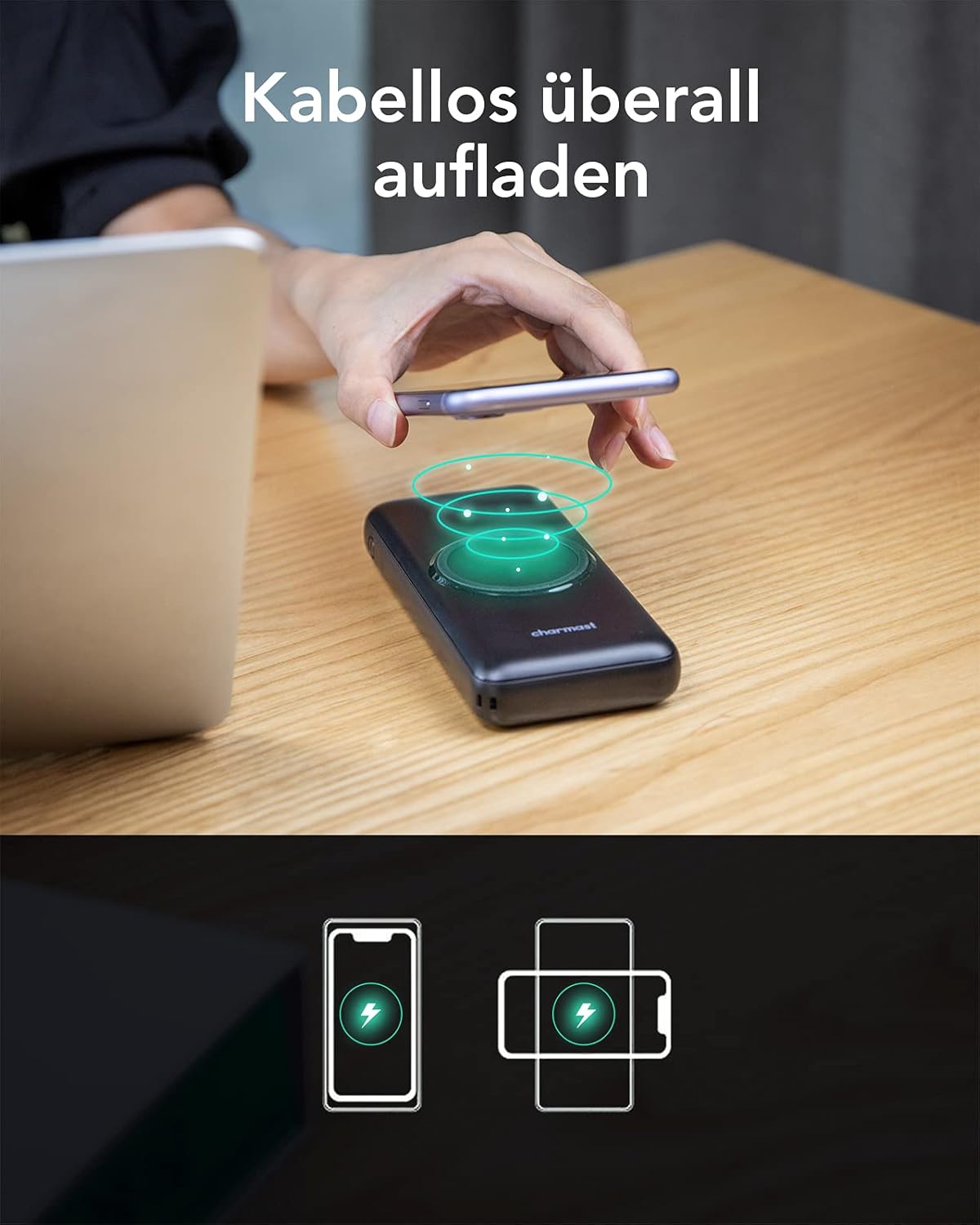 Charmast Power Bank, kabellose Powerbank, 20000 mAh, induktives Laden, 22,5 W | 15W Kabellose, PD 20W Schnellladefunktion, USB C Externe Handyakkus, LED Display, Kompatibel mit iPhone Samsung Xiaomi etc – Bild 8
