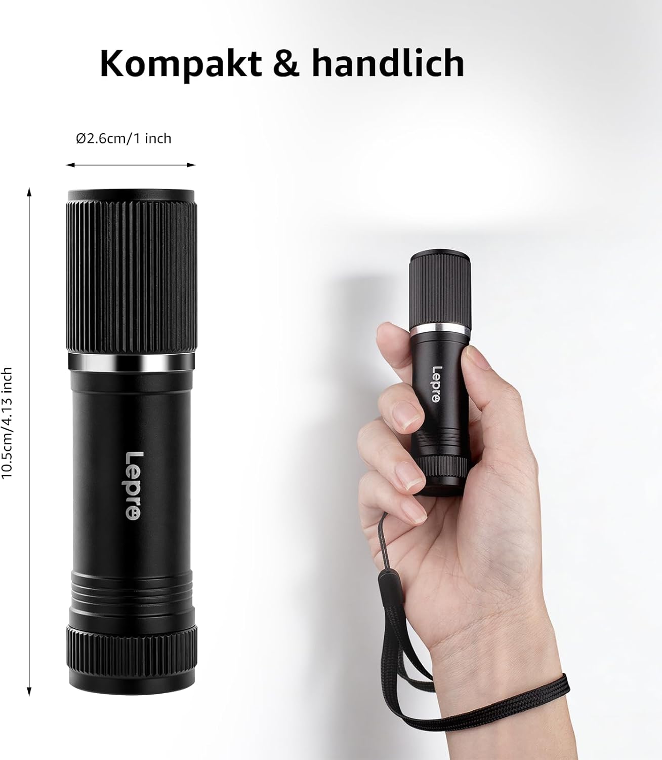Lepro LED-Taschenlampe klein, 2 Stück, helle Mini-Taschenlampe, batteriebetrieben, robustes Aluminiumgehäuse, IPX4 wasserdicht, ideal für Camping, Notfall, Wandern & Kinder (Batterien im Lieferumfang enthalten) – Bild 4