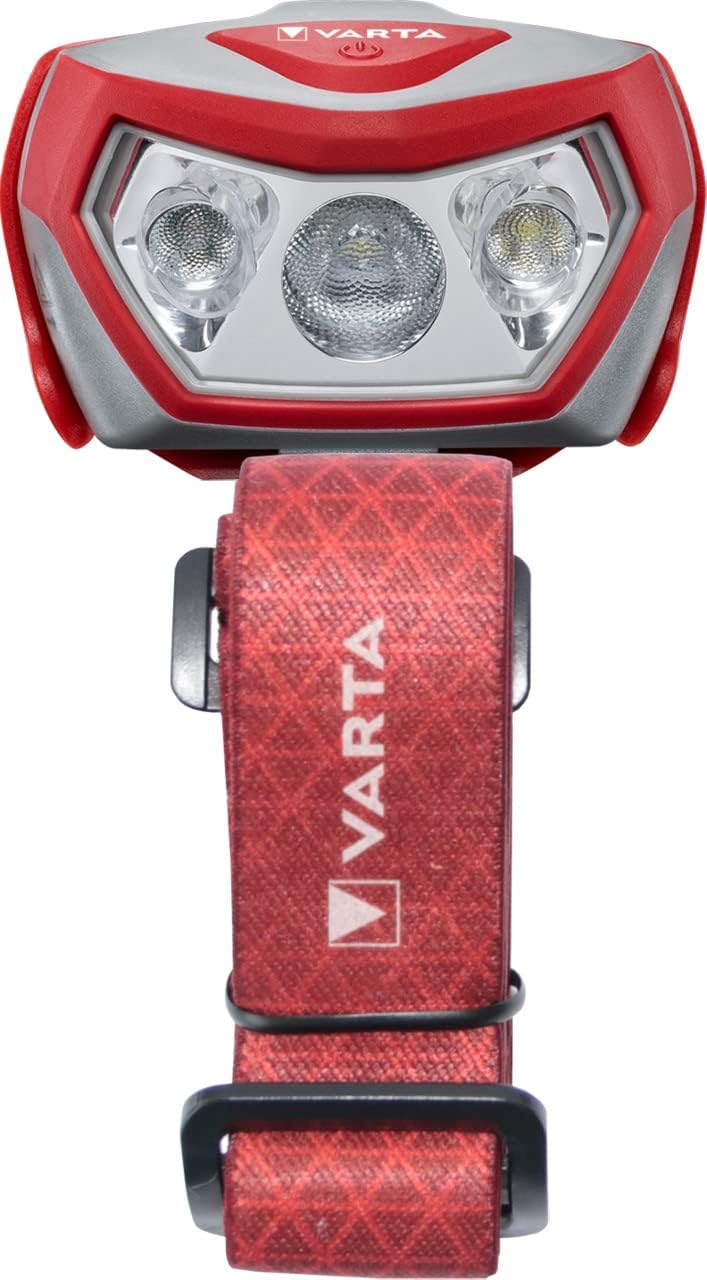 VARTA Outdoor Sports H20 Pro LED-Stirnlampe mit 3 x AAA-Batterien, 3 Leuchtmodi, spritzwassergeschützt, Dimmfunktion, mit schwenkbarem Kopf, rot – Bild 3