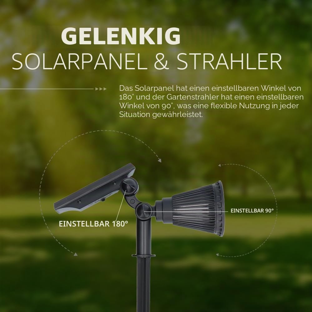 HOFTRONIC - Solar-Gartenstrahler Bend, IP65 wasserdicht, 3000 K, Gartenleuchte, LED-Solarleuchten für den Außenbereich, Solarleuchte, Erdspieß, Wegeleuchte mit Winter-Solarpanel, warmweiß, Garten-Solarstrahler – Bild 5