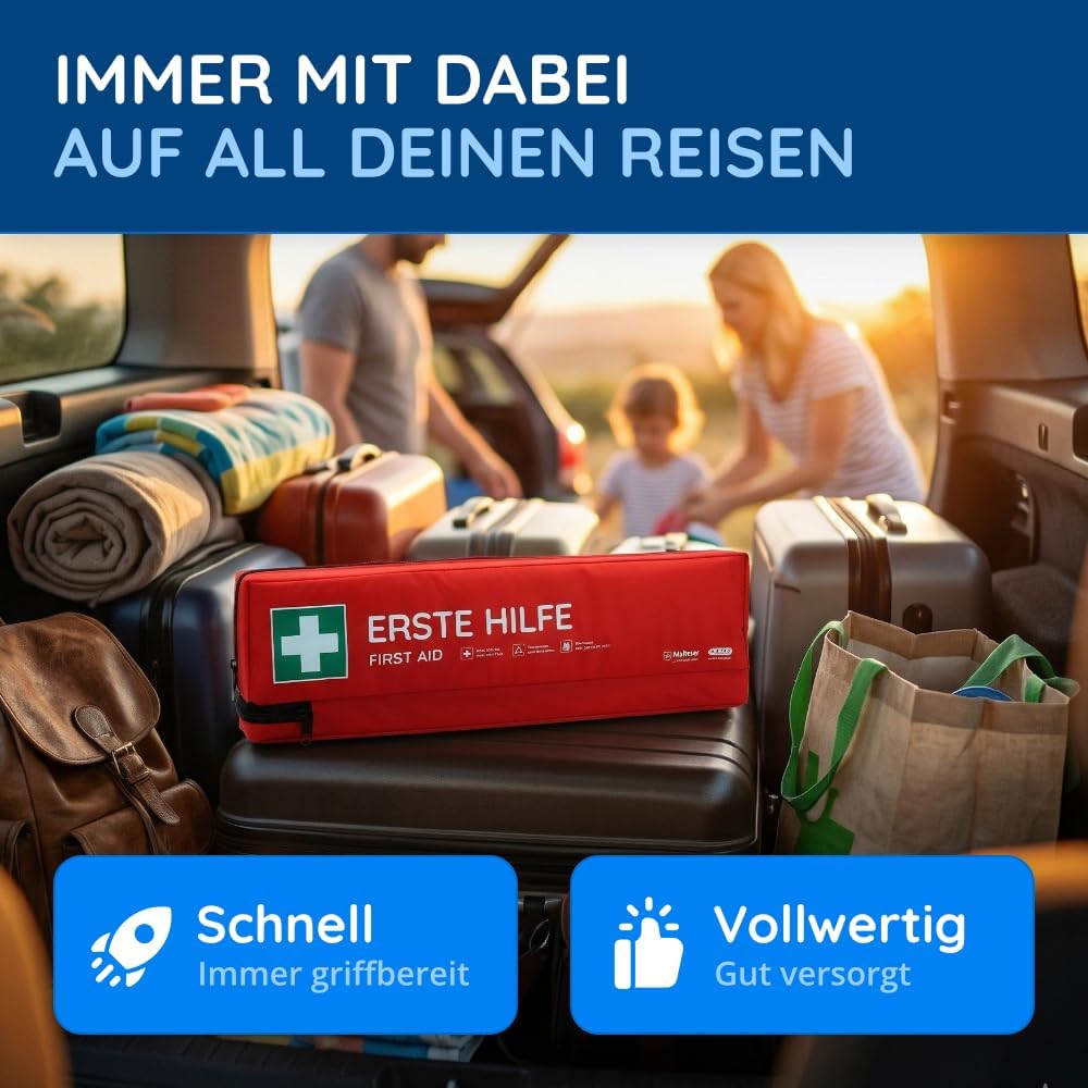 FLEXEO Auto-Verbandstasche inklusive Warndreieck und Sicherheitsweste nach aktueller DIN 13164 | Gültig für 2026, in Deutschland und der EU | Erste-Hilfe-Set für Auto/Auto | Rot | Inklusive Warndreieck, inklusive Warnweste, DIN 13164, gültig für 2026 – Bild 3