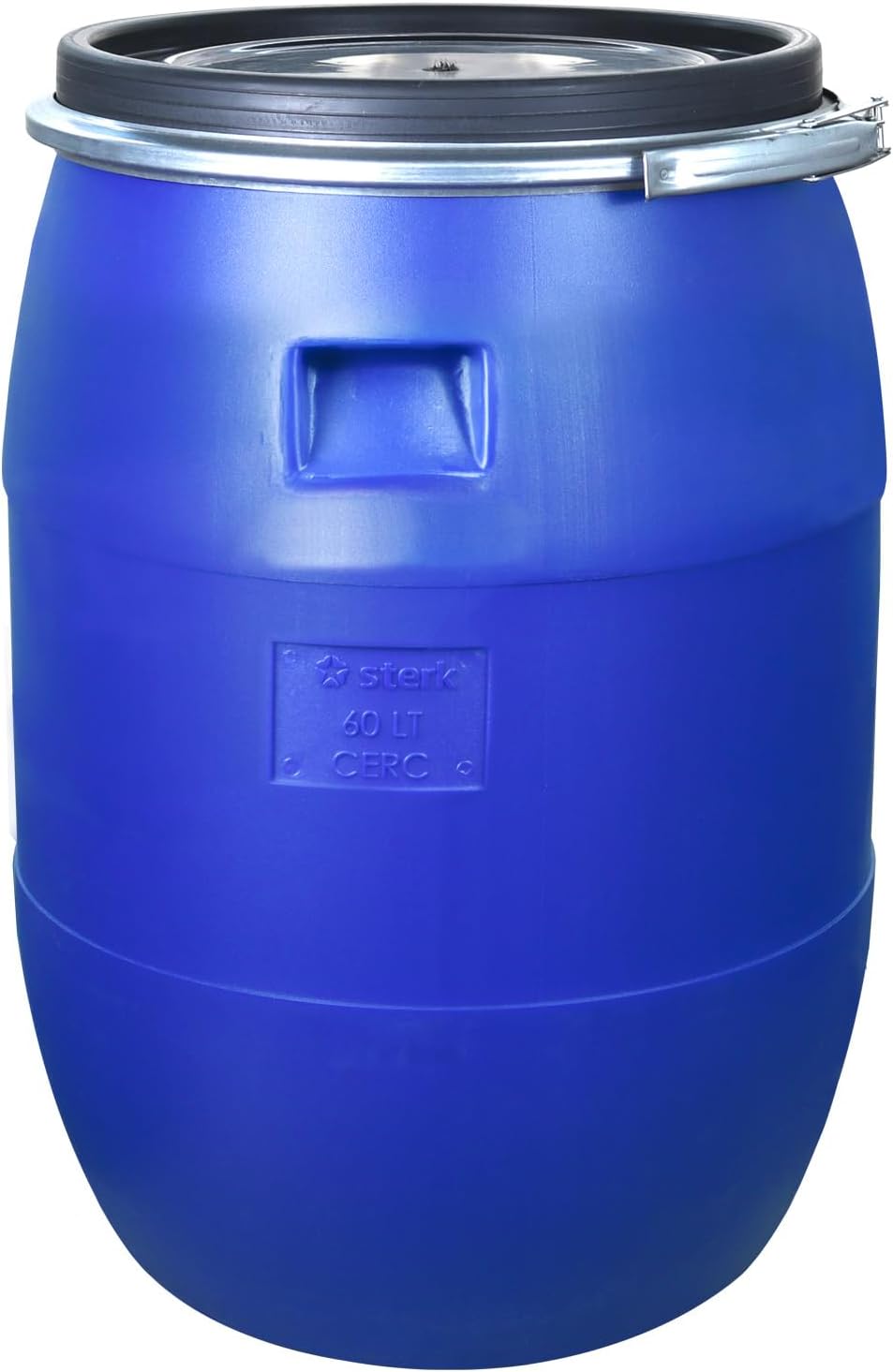 Futtertonne mit Deckel 60L Fass mit Spannring Weithalsfass lebensmittelecht 34cm Öffnung Gärbehälter Universalfass Gartenfass Deckelfass (Blau)
