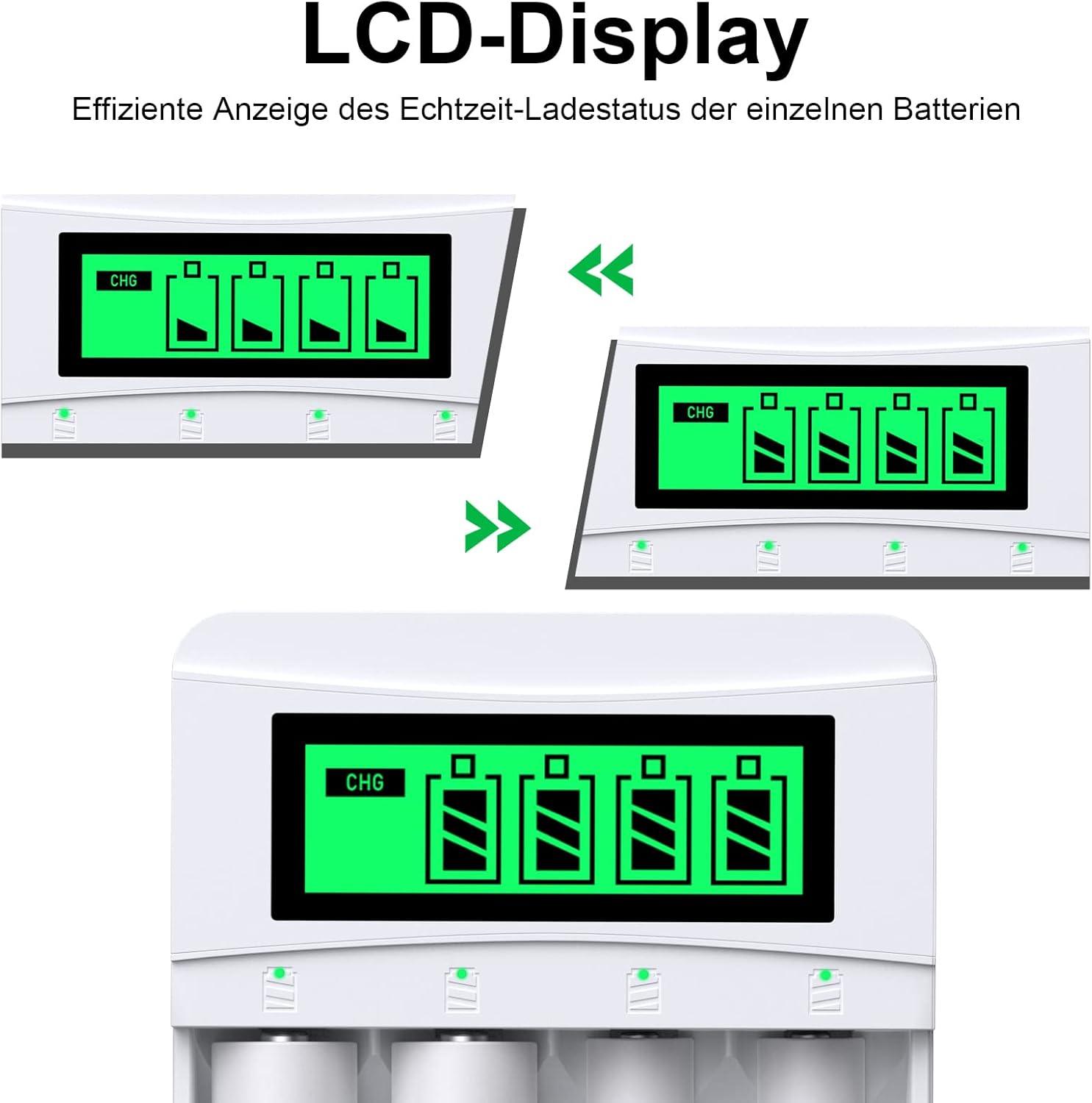 Ladegerät, mit 4 x AA-Batterien + 4 x AAA-Akkus, NiMH 1,2 V, 4 Ladeplätze mit LCD-Display für NI-MH AA AAA-Akkus – Bild 3
