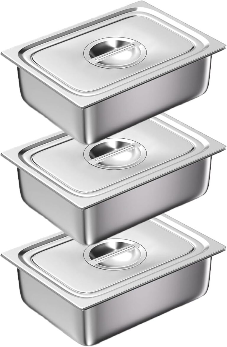 Panierschalen-Set mit 3 GN 1/2-Behältern, 32,5 x 26,5 x 6,5 cm, Panierset für Koteletts, Gastronorm-Behälter aus Edelstahl mit Deckel, Koteletts, Fleisch, Fisch – Metall, Panierstraße, rechteckig