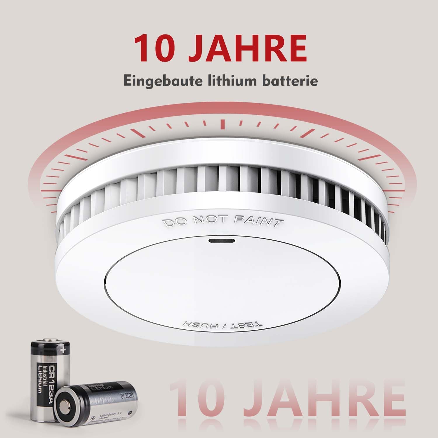 Rauchmelder 10 Jahresbatterie Flachbrandmelder TÜV geprüft 1 Stück | Mini-Rauchmelder, kein Anbringen oder Bohren erforderlich, EN14604-konform, selbstklebend, eigenständiger Brandmelder, weiß – Bild 2