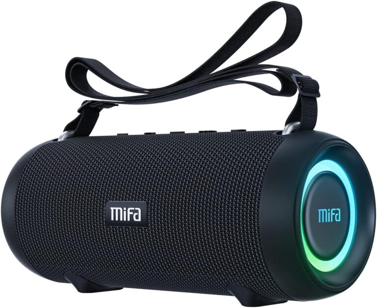 MIFA A90 Bluetooth-Lautsprecher, 60 W, kabellos, IPX7 wasserdicht, RGB-LED-Licht, 30 Stunden Akku, USB/Micro-SD-Karte/AUX-in-Wiedergabe, echte kabellose Stereoanlage mit Schutzhülle/tragbarem Tragegurt