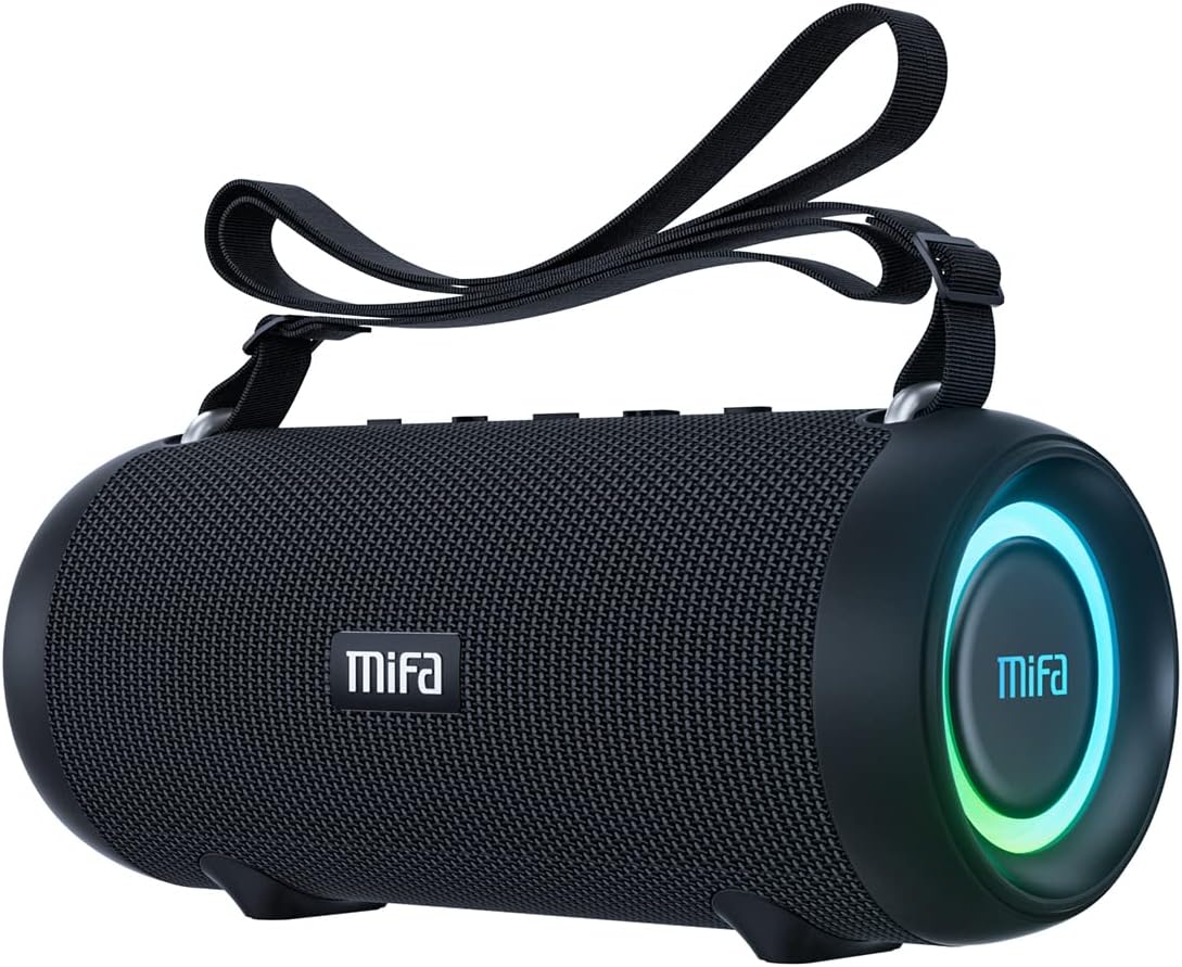 MIFA A90 Bluetooth-Lautsprecher, 60 W, kabellos, IPX7 wasserdicht, RGB-LED-Licht, 30 Stunden Akku, USB/Micro-SD-Karte/AUX-in-Wiedergabe, echte kabellose Stereoanlage mit Schutzhülle/tragbarem Tragegurt