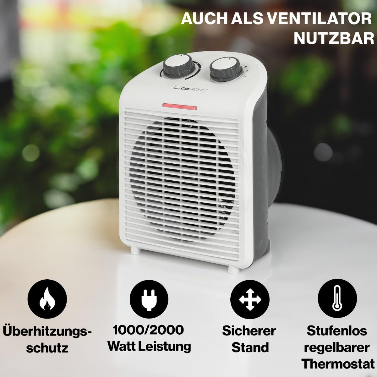 Clatronic® HL 3761 mobiler und kompakter Heizlüfter, 2000 und 1000 W, Heizkörper, klein, mit Kontrollleuchte und Überhitzungsschutz – Bild 2