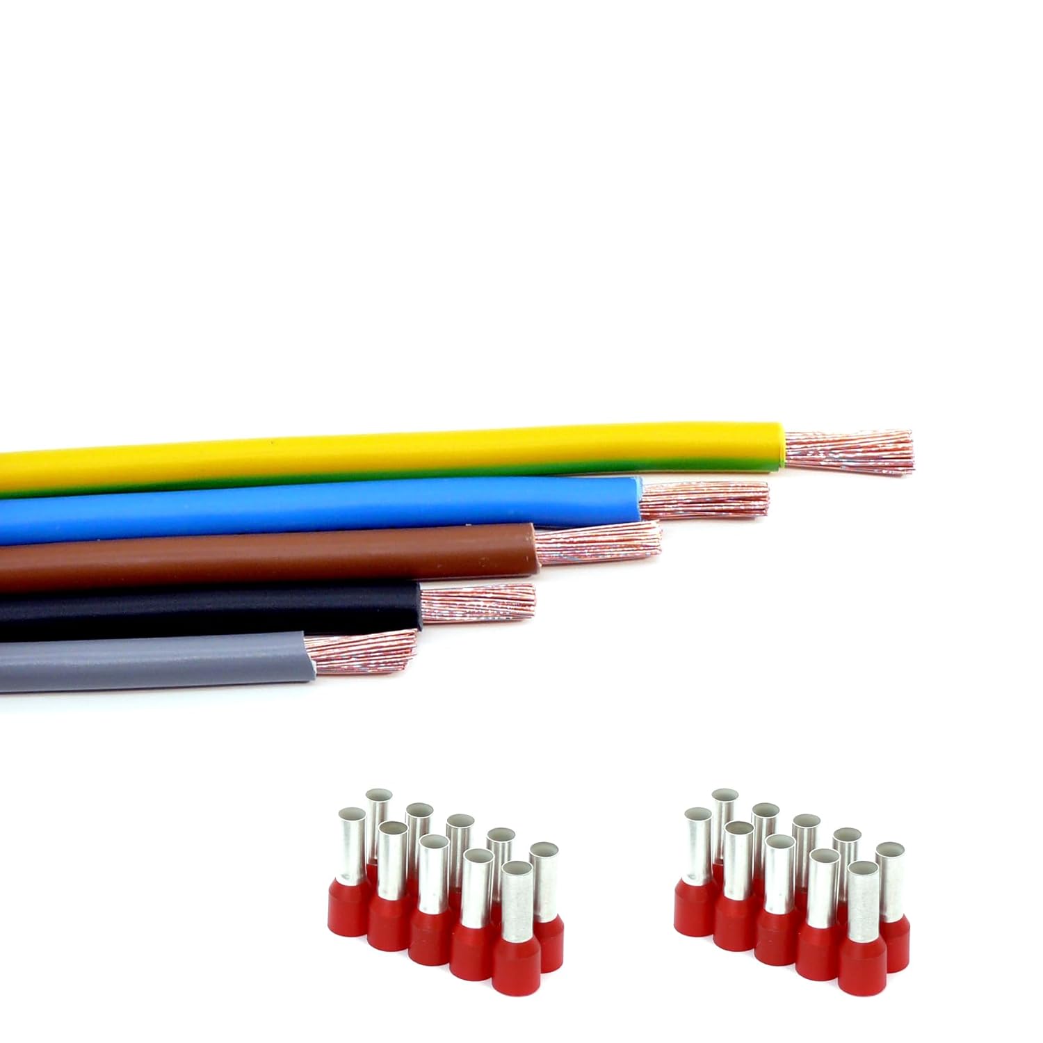 Event Cable & More Set Verkabelungsset 5 x 1 m (Schwarz, Grau, Braun, Blau, Grün/Gelb) Flexibles Adernkabel H07V-K 10 mm² inkl. Aderendhülsen 10 mm² für Zählerschrankverteilung (Set 5 x 1 Meter & 20 AEH) – Bild 3
