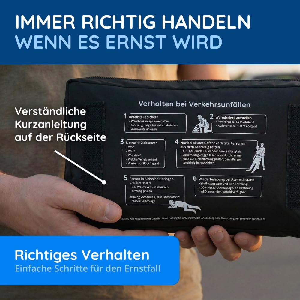 Auto-Verbandstasche nach aktueller DIN 13164:2022, gültig für 2023 nach StVO, Verbandskasten/Verbandskasten/Verbandkasten Auto/Motorrad, schwarz – Bild 6