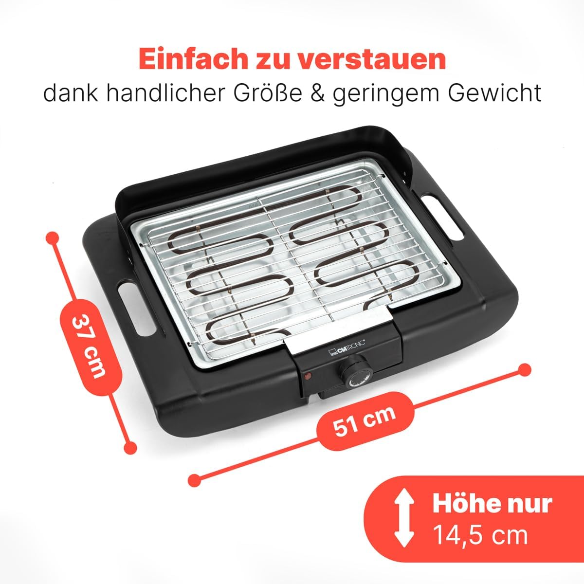 Clatronic BQ 3841 Barbecue Tischgrill, Elektrogrill ideal für Balkon und Küche, Elektrogrill mit Windschutz, Grill mit verchromtem Grillrost, Tischgrill mit Cool-Touch-Gehäuse – Bild 4