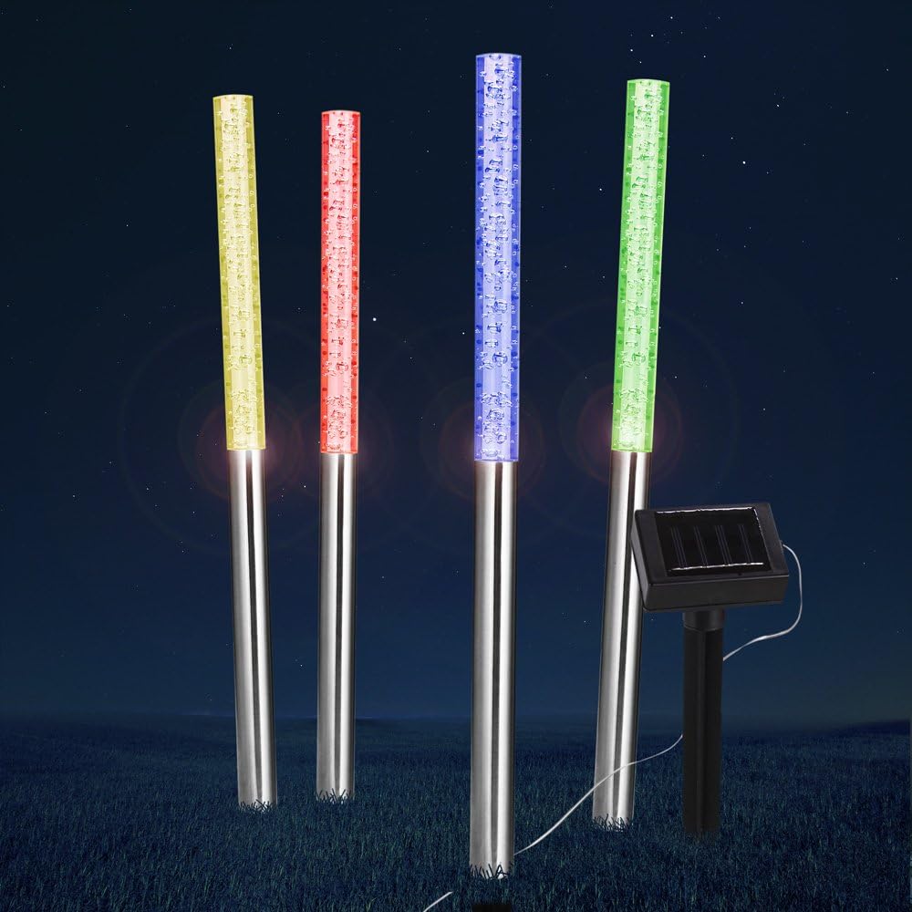 Deuba Solarleuchten für den Außenbereich, 4er-Set, LED, wetterfest, IP44, Dämmerungssensor, Farbwechsel, bunter Erdspieß, Edelstahl, Solar-Garten-Außenlampe, Balkondekoration – Bild 6
